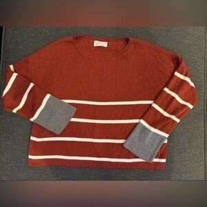 Poof Apparel Rust/Cream/Grey Striped Sweater | Size Small | Long Sleeve